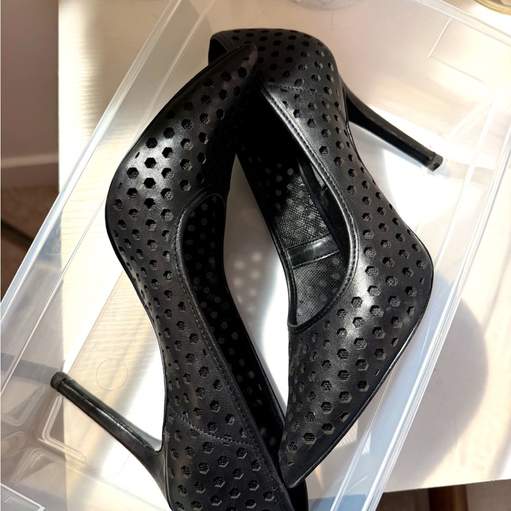 Nine West Black Perforated Heels with Stylish Polka Dots
